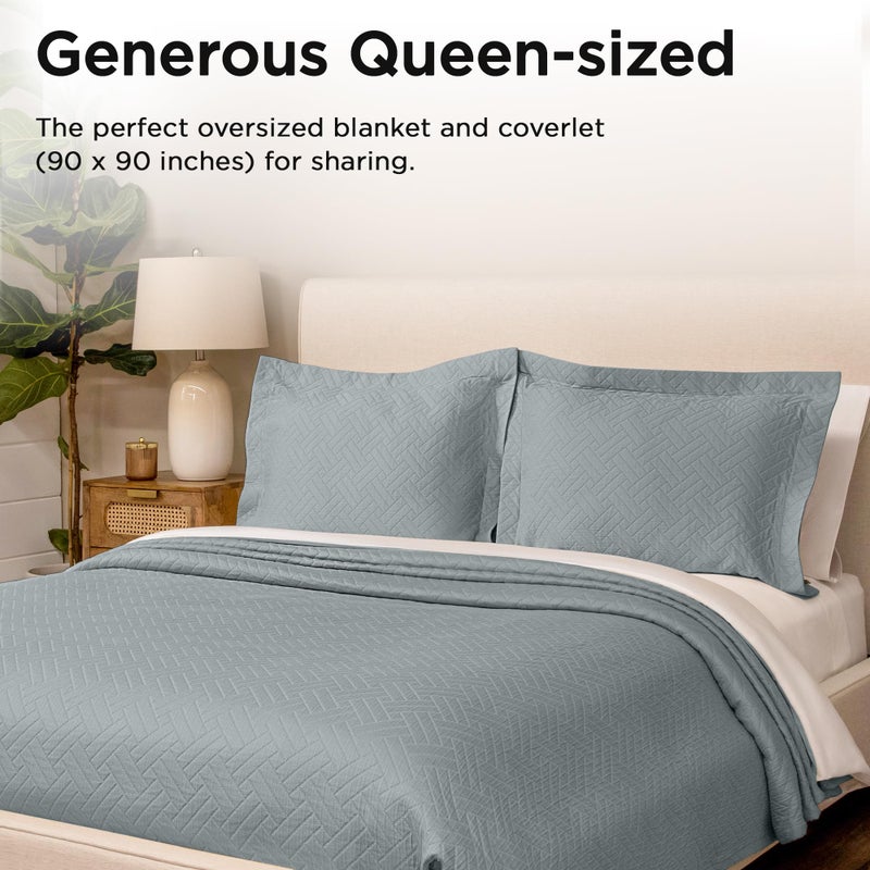 Threadmill Luxury Cotton Blankets for Queen Size Bed | All-Season 100% Cotton Queen Size Blanket | Jacquard Cozy Lightweight, Soft Breathable Coverlet fits Full Size Bed, 90x92 | Scottish Grey - Image 2